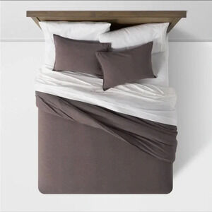 NWOT 3pc King Space Dyed Cotton Linen Duvet Cover & Sham Set Dark Gray Threshold